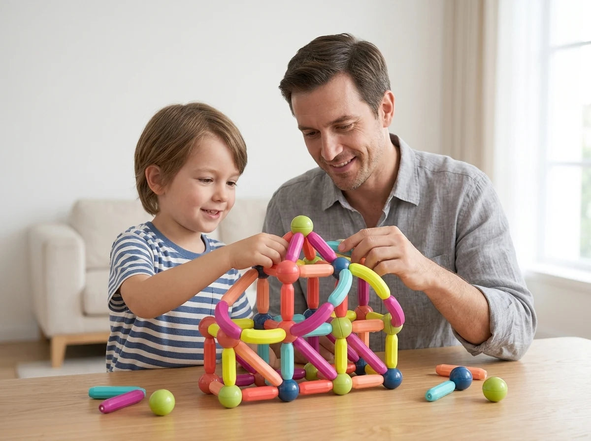 Niño jugando con bloques magnéticos